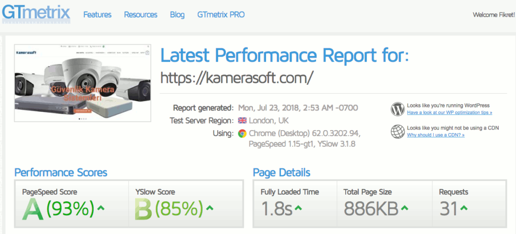 GTMetrix WordPress site hızlandırma site analizi